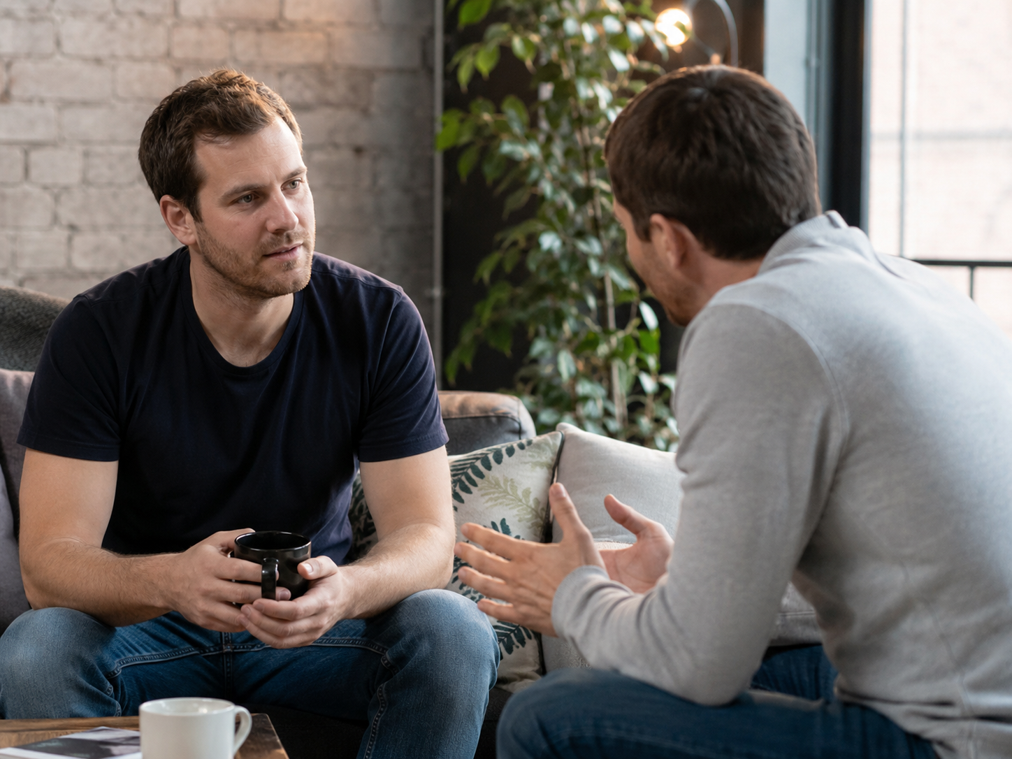 Two men in easy, genuine conversation